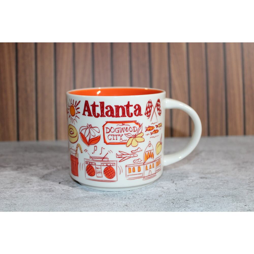 Starbucks ATLANTA Been There Series 14 Oz Orange Interior Ceramic Coffee Cup EUC